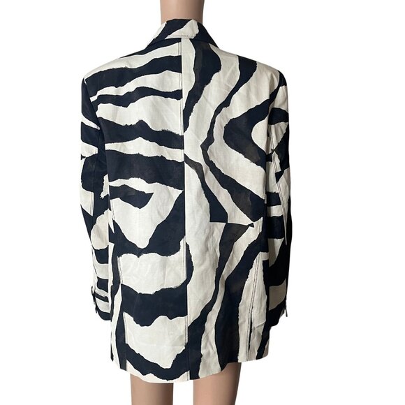 Zara Zebra Print Linen Blend Double-Breasted Blazer XS - Picture 2 of 10